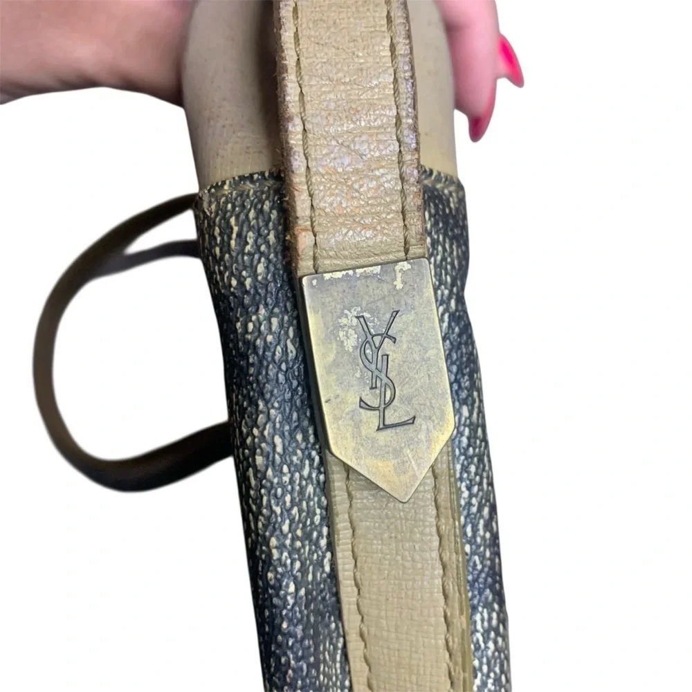 Vintage YSL giraffe embossed shoulder bag brown tan
